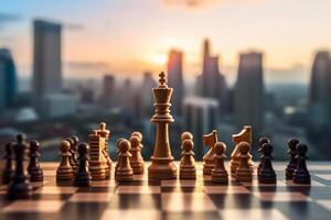 Schach Stücke auf das Schachbrett, Geschäft Konzept von Strategie, Führung und Erfolg ai generiert foto