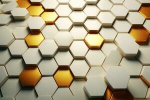 3d Rendern von abstrakt Hexagon Hintergrund im golden und Weiß Farbe ai generiert foto