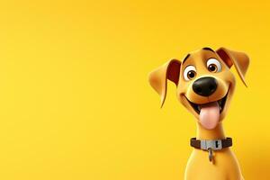 3d Rendern von ein Hund Karikatur Charakter mit ein Gelb Hintergrund. ai generiert foto