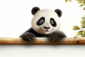 Panda Bär isoliert auf Weiß Hintergrund. 3d Illustration. Studio Schuss. ai generiert foto