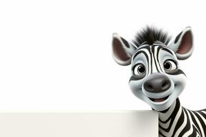 3d gerendert Illustration von Zebra Karikatur Charakter mit leer Raum zum Ihre Text ai generiert foto