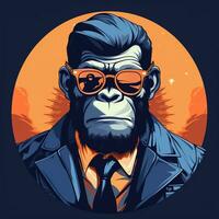 Vektor Illustration von ein Gorilla im ein Anzug, Sonnenbrille und binden. ai generiert foto