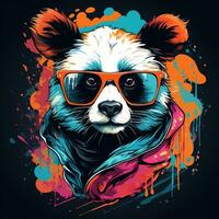 Panda Bär im ein Jacke und Brille. Vektor Illustration. ai generiert foto
