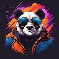 Panda Bär im ein Jacke und Brille. Vektor Illustration. ai generiert foto