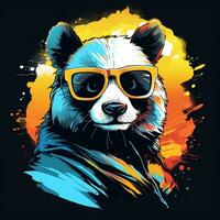 Panda Bär im ein Jacke und Brille. Vektor Illustration. ai generiert foto