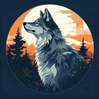 Wolf auf das Hintergrund von das Sonne im das Wald. Vektor Illustration ai generiert foto