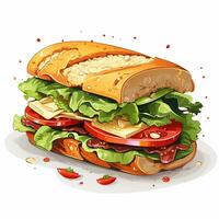 Sandwich mit Schinken, Käse, Tomate und Grüner Salat. Vektor Illustration. ai generiert foto