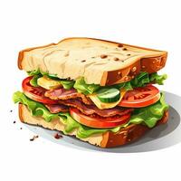 Sandwich mit Schinken, Käse, Tomate und Grüner Salat. Vektor Illustration. ai generiert foto