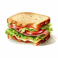 Sandwich mit Schinken, Käse, Tomate und Grüner Salat. Vektor Illustration. ai generiert foto