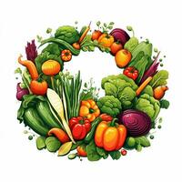 Gemüse runden Rahmen mit frisch Gemüse. Vektor Illustration zum Ihre Design ai generiert foto