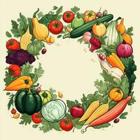 Gemüse runden Rahmen mit frisch Gemüse. Vektor Illustration zum Ihre Design ai generiert foto