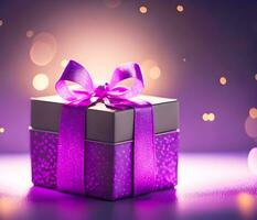 schön Geschenk Box auf Bokeh Hintergrund. zum Valentinstag und Geburtstag Geschenk. ai generiert foto