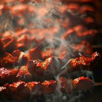 Bohnenkraut Schaschlik Kebab mit ein Hinweis von würzen generativ ai foto