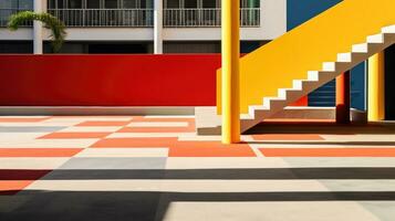 Treppe führen zu ein bunt Schulhof generativ ai foto