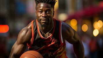 jung Menschen spielen Basketball auf das Straße. generativ ai foto