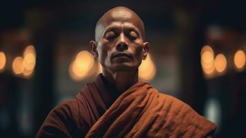 ein Mönch meditiert. generativ ai foto
