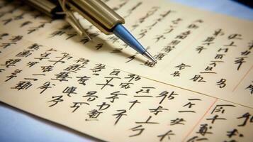 ein Blatt von Papier mit Chinesisch Alphabete. generativ ai foto