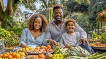 Familie haben ein Picknick im ihr Hinterhof.. generativ ai foto