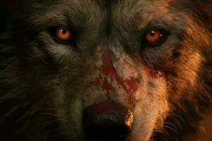 Wolf Blut Nahaufnahme. generieren ai foto