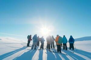 Tourist Himmel Berge Sonne Licht. generieren ai foto