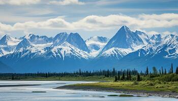 Alaska Berg Angebot Wildnis Natur Landschaft schneebedeckt Berge Hintergrund ai generiert foto