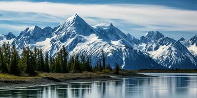 Alaska Berg Angebot Wildnis Natur Landschaft schneebedeckt Berge Hintergrund ai generiert foto