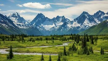 Alaska Berg Angebot Wildnis Natur Landschaft schneebedeckt Berge Hintergrund ai generiert foto