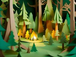 Wald im ein Berg Landschaft mit Zelt, Camping. 3d Illustration. foto