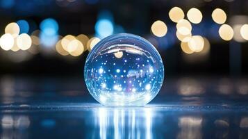 ai generativ Kristall Ball mit Bokeh Hintergrund, Weihnachten und Neu Jahr Konzept foto