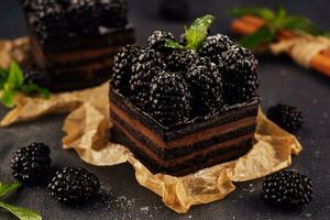 Schokolade Kuchen mit frisch Beeren Nahansicht foto