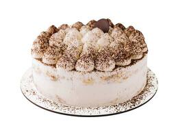 hausgemacht Tiramisu Kuchen bestreut mit Kakao Pulver auf Teller foto