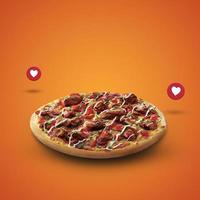 frische leckere Pizza mit Liebessymbol auf orangem Hintergrund foto