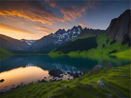 Hintergrund schön Schuss von ein Strand mit Hügel mit bunt Bäume im das Vordergrund. Landschaft Natur Foto Hintergrund. Jahrgang Illustration Hintergrund