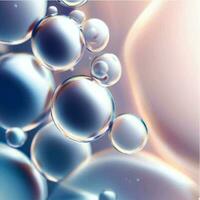 Vektor kosmetisch Wesen, Flüssigkeit Blase, Molekül Antioxidans von Flüssigkeit Blase auf Wasser 3d Hintergrund. foto