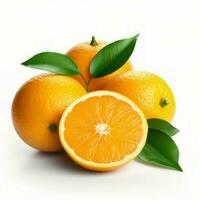 frisch Orangen mit Blätter isoliert auf Weiß Hintergrund. generativ ai foto