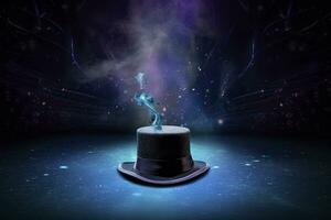 Foto zusammengesetzt von ein Magie Hut auf ein Bühne