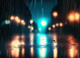 Regen auf das Straße beim Nacht mit Beleuchtung foto