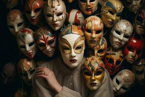 viele Menschen ausblenden ihr Gesichter unter Masken generativ ai foto