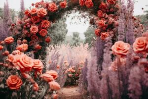 Blume rot Rosa Hochzeit Bogen generativ ai foto