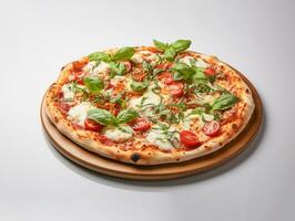ai generiert köstlich Italienisch Pizza Fast Food Foto Weiß Hintergrund