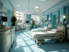 ai generiert hell Blau und Weiß Farben Krankenhaus Foto