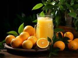 ai generiert Orange Saft auf Holz Tabelle Foto