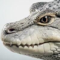 Nahansicht von ein Krokodil Kopf isoliert auf Weiß Hintergrund. ai generativ foto