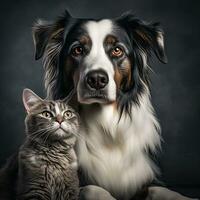 Porträt von ein Rand Collie Hund und ein Katze. Studio Schuss. ai generativ foto