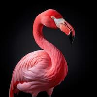 Flamingo auf ein schwarz Hintergrund. 3d Wiedergabe. Illustration. ai generativ foto