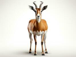 Antilope Gazelle isoliert auf ein Weiß Hintergrund. 3d machen ai generativ foto