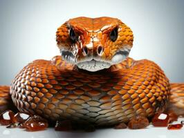 schließen oben Porträt von ein rotnasig Rattenschlange Schlange ai generativ foto