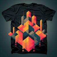 abstrakt T-Shirt Design mit geometrisch Muster auf dunkel Hintergrund. 3d Wiedergabe. ai generativ foto