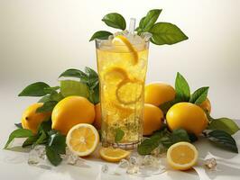 Limonade mit frisch Minze und Zitronen auf ein Weiß Hintergrund. ai generativ foto