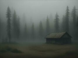 nebelig Wald Atmosphäre mit ein launisch Stil foto